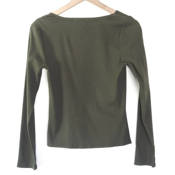 NEW Anthropologie T.La Ribbed Square-Neck Moss Top - Size: Small - Picture 5 of 8
